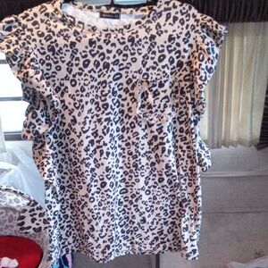 Animal Print Ruffle Sleeve Blouse